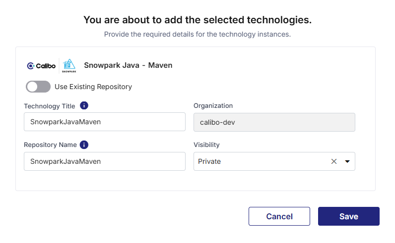Create new repository for selected technology